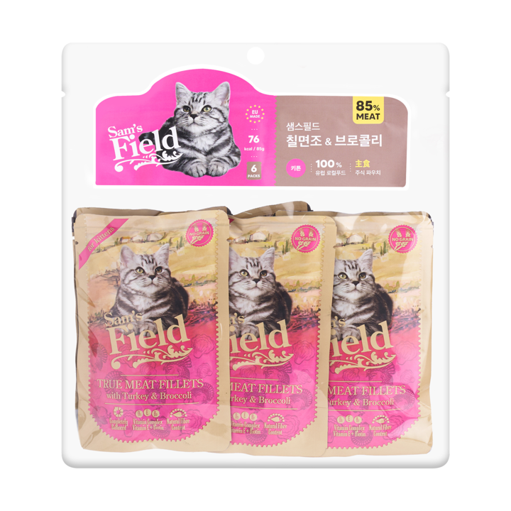 샘스필드 주식파우치 키튼 칠면조&브로콜리 85g 6개입