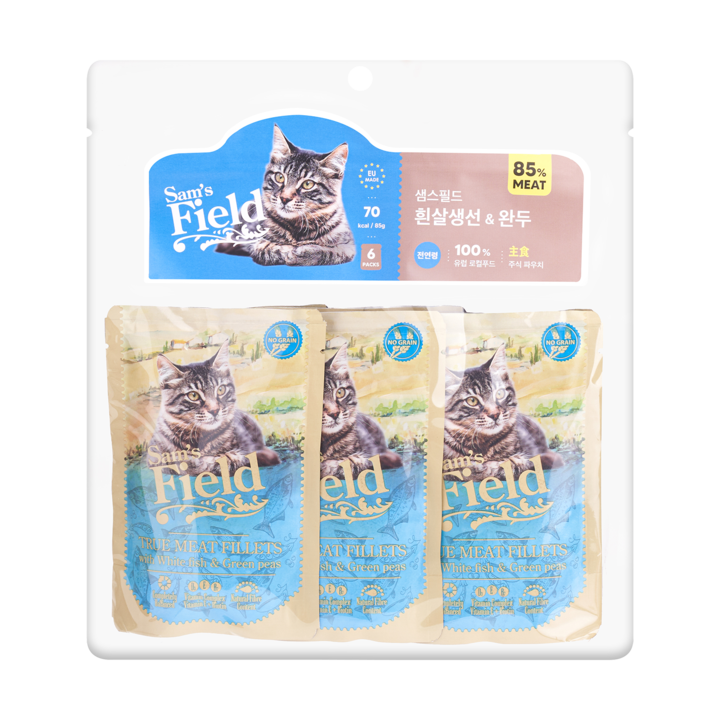 샘스필드 주식파우치 흰살생선&완두콩 85g 6개입